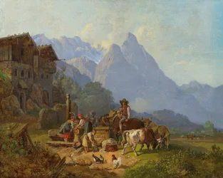 Heinrich Bürkel Bergsby med fontän ca 1845