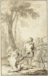 Allegorisk representation med barn som leker med astronomiska instrument