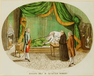 Kejsar Joseph II:s sista morgon (färggravyr)