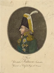Porträtt av fältmarskalk prins Mikhail Kutuzov 1745-1813, ca. 1790.