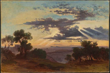 Solen bryter igenom molnen ovanför den romerska Campagna