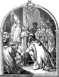 Den sachsiske ledaren Widukinds dop. Illustration ur Geschichte des deutschen Volkes av E. Duller, 1840