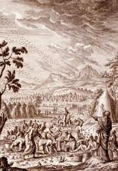 Hebréer som bekämpar en plåga av gräshoppor