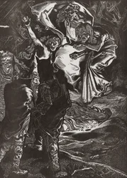 Macbeth och Banquo möter de tre häxorna, 1900-talet (gravyr)