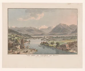Utsikt över sjön Thun från Thun Slott Vue prize du chateau de Thoun (titel på objekt)