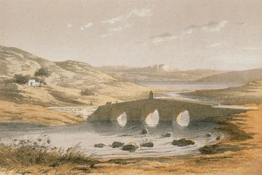 Jacobs Bridge över Jordanfloden. Etsning av Bernatz et alii - Steinkopk J.F. Editore