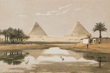 Pyramiderna i Giza. Etsning av Bernatz et alii - Steinkopk J.F. Editore