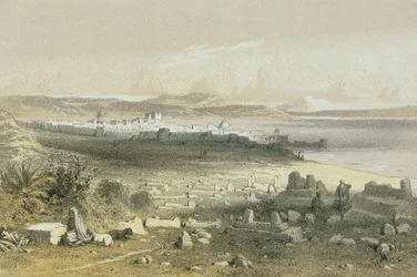 Tiberias i en etsning av Schacher-Steinkopk J.F. Editore