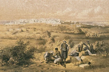 Utsikt över Haifa. Etsning av Bernatz et alii - Steinkopk J.F. Redaktör