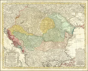 1744 års karta över Balkanhalvön med centrum i kungariket Ungern av Johann Matthias Hase
