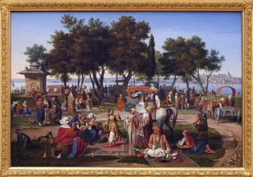 Sötvatten från Asien och Konstantinopel (nuvarande Istanbul, Turkiet). Målning av Johann Michael Wittmer (1802-1880), olja på duk
