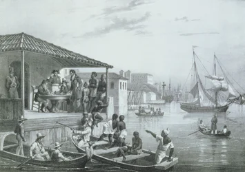Avstigning, graverad av Deroi och Leon Jean Baptiste Sabatier (fl.1827-87) utgiven av Engelmann, ca 1835 (litografi)