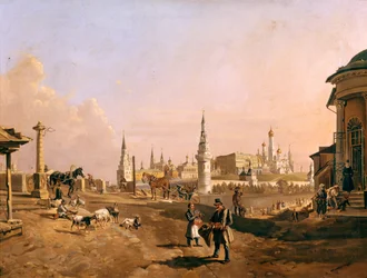 Utsikt över Bolshoy Kamenny-bron och Kreml från Zamoskvorechye, 1837