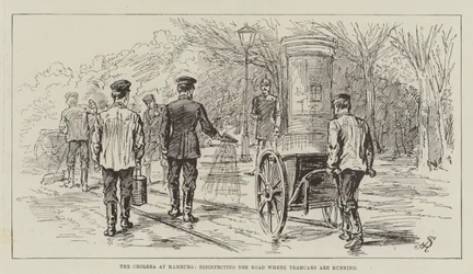 Koleran i Hamburg, desinficerar vägen där spårvagnar kör