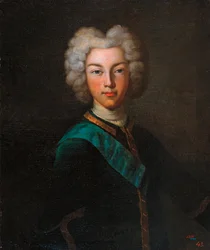 Porträtt av tsaren Peter II av Ryssland (Porträtt av tsaren Peter II av Ryssland) - Målning av Johann Paul Luedden (Ludden) (?-1739), olja på duk, sent 1720 - Statens friluftsmuseum Pavlovsk-palatset, Sankt Petersburg ( Ryssland)
