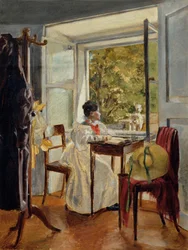 Marie Krafft vid skrivbordet