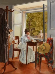 Marie Krafft vid sitt skrivbord