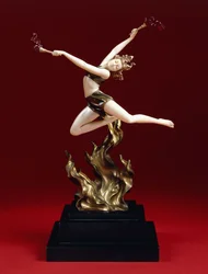 The Flame Leaper, tidigt 1900-tal (kallmålad brons, elfenben, bärnsten, bas av svart belgisk marmor)