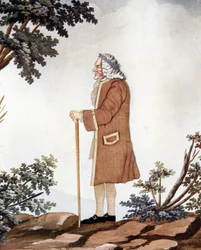 Porträtt av Voltaire, fransk författare (1694-1778) - i "" Gouache och silke"" tillskriven Johann Huber av Genève