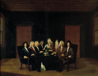 Det spanska tronföljdskriget: "" De befullmäktigade samlades kring Marechal-hertigen av Villars och prins Eugene av Savoy-Carignan (Savoie Carignan, greve av Soissons (1663-1736) vid fredskongressen i Borden, 1714-09-07" ” Målning av Johan Rudol