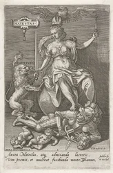 Värdighet (Majestas) övervinner Tyranni (Tyrannis) Maiestas (titel på objekt) Dygderna erövrar lasterna (serietitel)