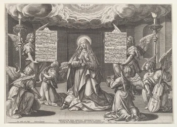 Magnificat: Jungfrun omgiven av musikskapande änglar, 1585.