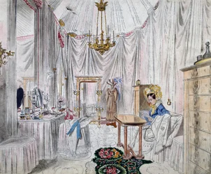 Kejsarinnan Carolina Augustas omklädningsrum i Wiens slott, akvarell på papper av Johann Stephan Decker (1784-1844)