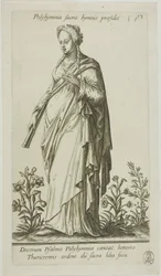 Polyhymnia, Muse of Hymns, skylt 13 från Parnassus Biceps