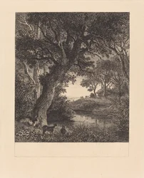 Jägare som lämnar en skog