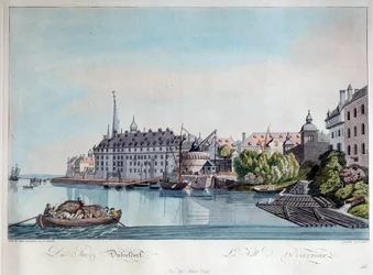 Utsikt över Düsseldorf före det franska bombardementet den 6 oktober 1794, 1798.