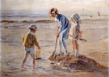 Spelar på Katwijk Beach (olja på duk)