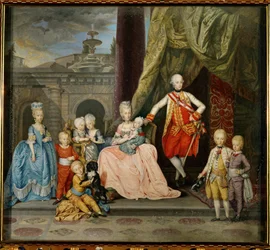 Piero Leopoldo, storhertig av Toscana, sedermera kejsar Leopold II, hans hustru Maria Ludovica av Spanien och åtta av deras sexton barn ...
