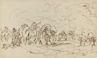Sandstorm i öknen som kör om en husvagn
