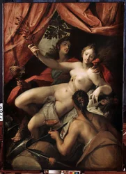 ""Allegory of Peace, Art and Abundance"" (Allegory of Peace, Art and Abundance). På baksidan, konst och vetenskap symboliserat av en sfär och en palett. I mitten håller Peace en olivkvist. Överflöd representeras med en kopp
