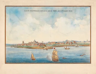 New York från havet på 1600-talet.