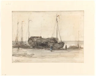 Fiskebåtar på stranden i Scheveningen