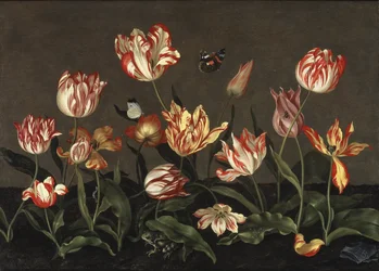 Nature morte avec des tulipes - Stilleben med tulpaner, av Bosschaert, Johannes (ca 1610-ca 1650). Olja på trä. Mått: 46x64 cm. Nationalmuseum Stockholm
