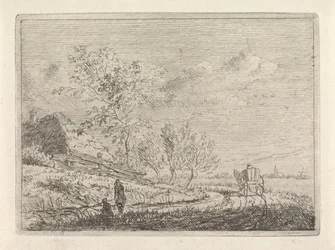 Landskap med vagn och två fiskare