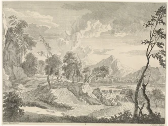 Kuperat landskap med vattenfall Landskap efter Gaspar Poussin (serietitel)
