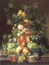 Fruktkorg (olja på panel)