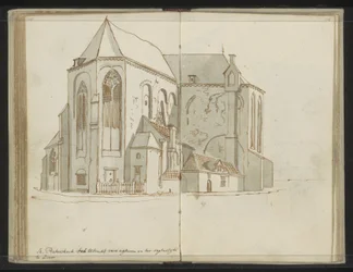 Till höger och baksidan av Pieterskerk i Utrecht