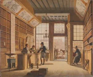 Bokhandlarens Pieter Meijer Warnars butik på Vijgendam i Amsterdam Pieter Meijer Warnars (1792-1869) bokhandel vid Vijgendam, Amsterdam