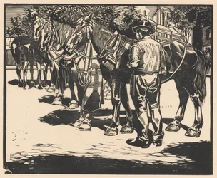 Rida hästar på ett torg