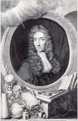 Porträtt av den ärade Robert Boyle (1627-91) graverad av George Vertue (1684-1756) 1749
