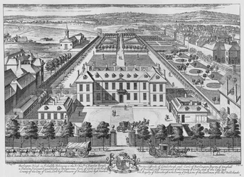 En fågelperspektiv över Burlington House, Piccadilly, Westminster, c1707 1911