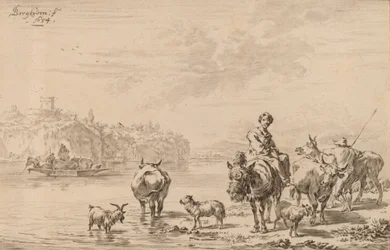 Kvinna som sitter på en mula, 1769.