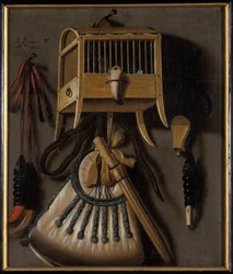 Stilleben med fågelfångstutrustning, 1660