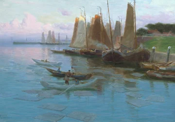 Fiskebåtar i hamnen (målning)