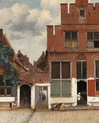 Nederländska: Vy över husen i Delft, kända som "Den lilla gatan" Vy över husen i Delft, kända som "Den lilla gatan