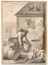 Jens Blok och Gunild. Illustration för Ludvig Holberg: Peder Paars 1772. (2:a boken, 3:e sången)